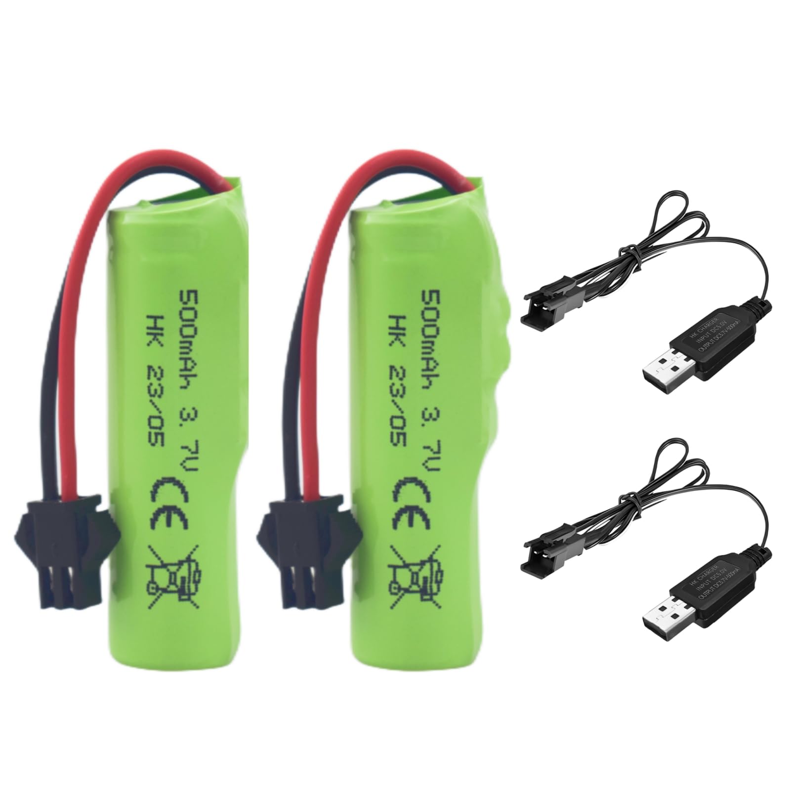 ZYGY 2PCS 3.7V 500mAh Li-ion Battery SM-2P Plug with USB Charger for Double Sided RC Stunt Cars Trucks RC Cars DE35 DE38 DE40 DE50 DE55 TB202 TM141 Toy Car Battery