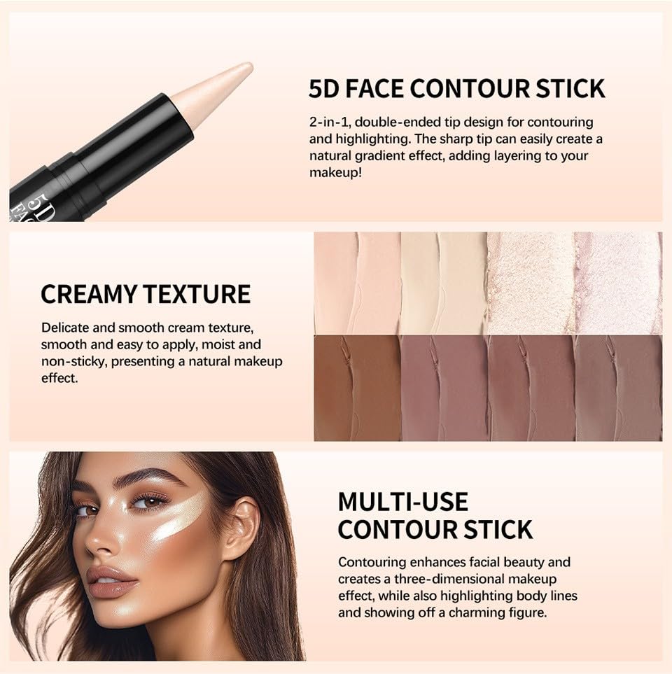 2Pcs Highlight Contour Stick,Dual-Ended 2 in 1 Shapes and Brightens Highlighter Makeup & Contouring Stick - Image 4