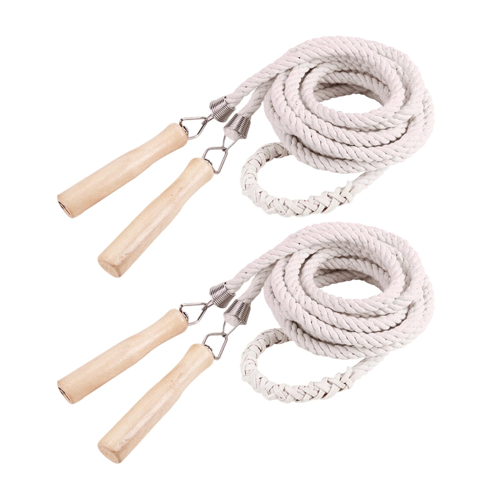 2 pièces Corde à Sauter Coton Tressé avec Poignée Bois Corde Fitness pour Garçon Fille et Adultes pour Exercices Groupe Plein Air et Activités Scolaires