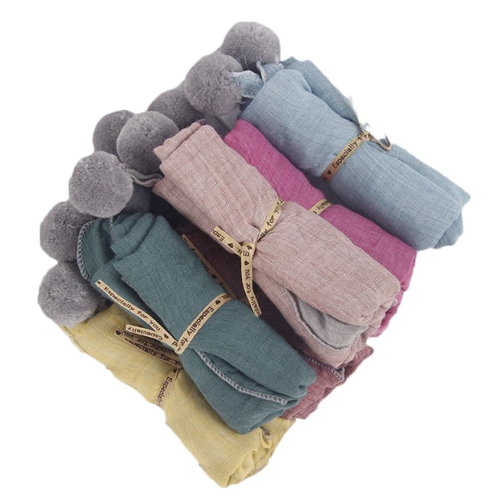 Foulard triangulaire 72 × 48 cm pour enfant - En coton - Mignon et décontracté - Avec boule de cheveux - Doux - Couleur unie - Pour enfants - En mousseline - Parfait pour l'été, l'automne, l'hiver