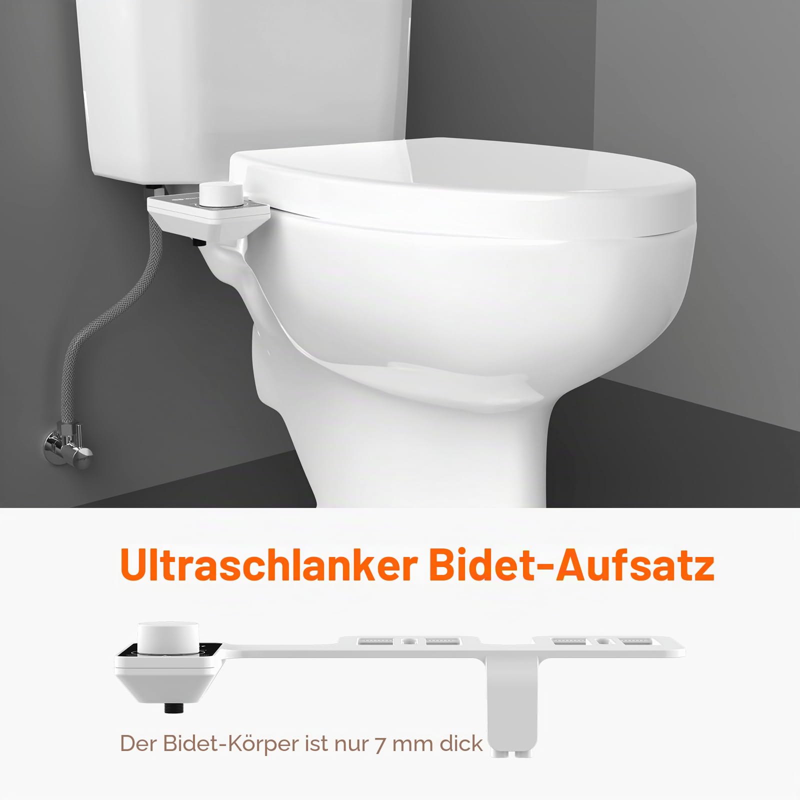 Ibergrif Bidet Aufsatz, Ultra-Slim Bidet Einsatz für Toilette, Nicht Elektrisch, Einstellbarer Druckschalter, Kaltwasser-Bidetaufsatz mit Einziehbare Selbstreinigende Doppeldüsen, Adapter, Schläuche