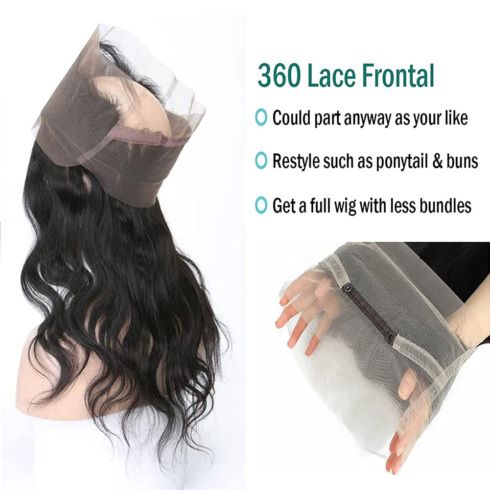 Amazon.com : 14inch 360 Lace Frontal Closure Body Wave Full  display picture 3