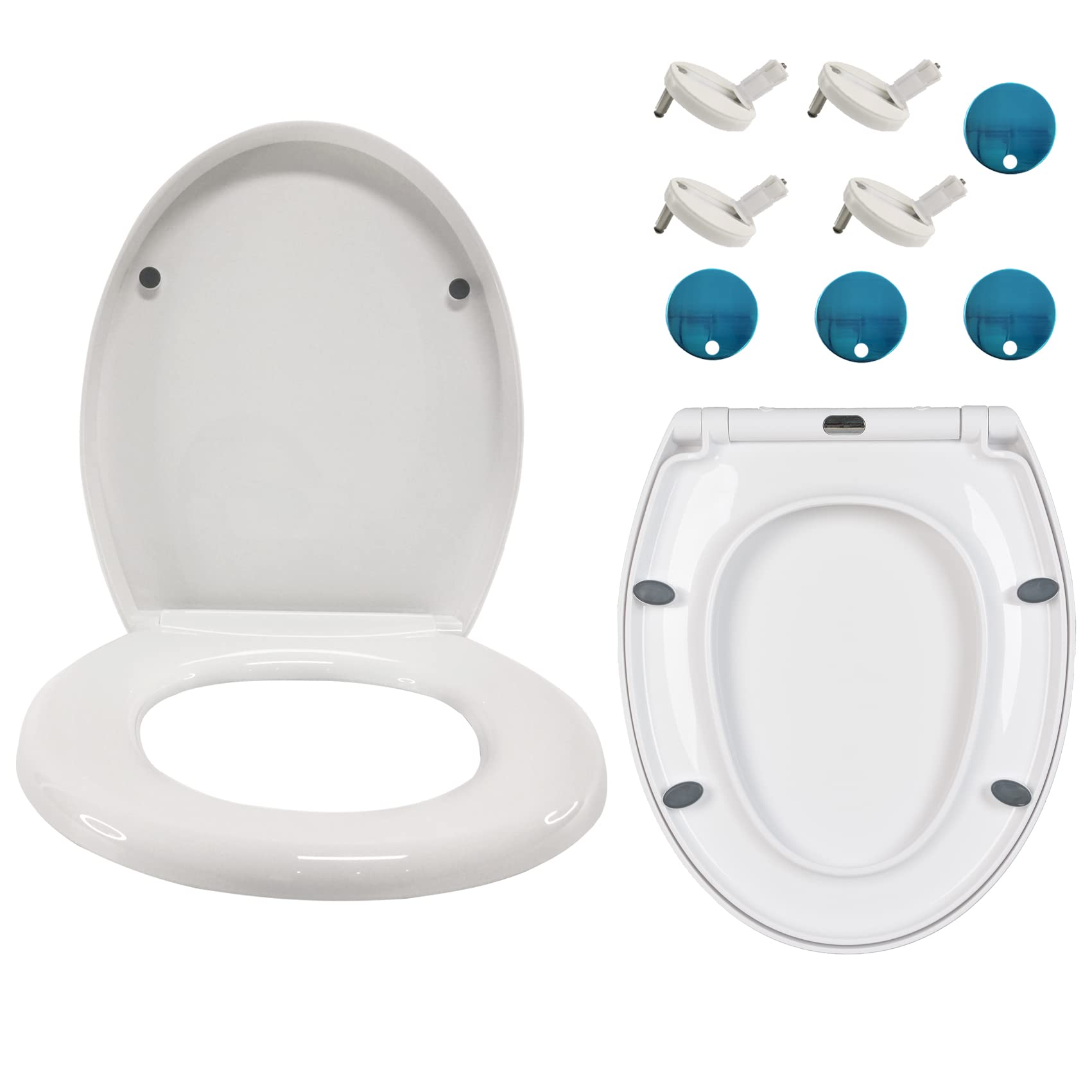 O Shape Soft Close Toilet Seat White Quick Release Toilet Seat for Easy Clean Loo Toilet Seat with Adjustable Hinges, Modern Universal Bathroom Bowl Seating Thermoset Lid, Easy Install