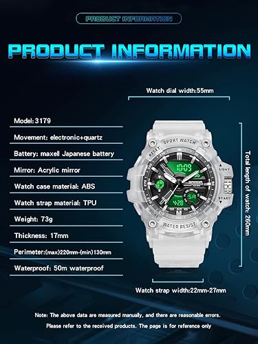 Miniatura 5 de KXAITO Reloj deportivo analógico para hombre, reloj militar para exteriores, cronómetro, digital, electrónico, grande, pantalla doble, impermeable,