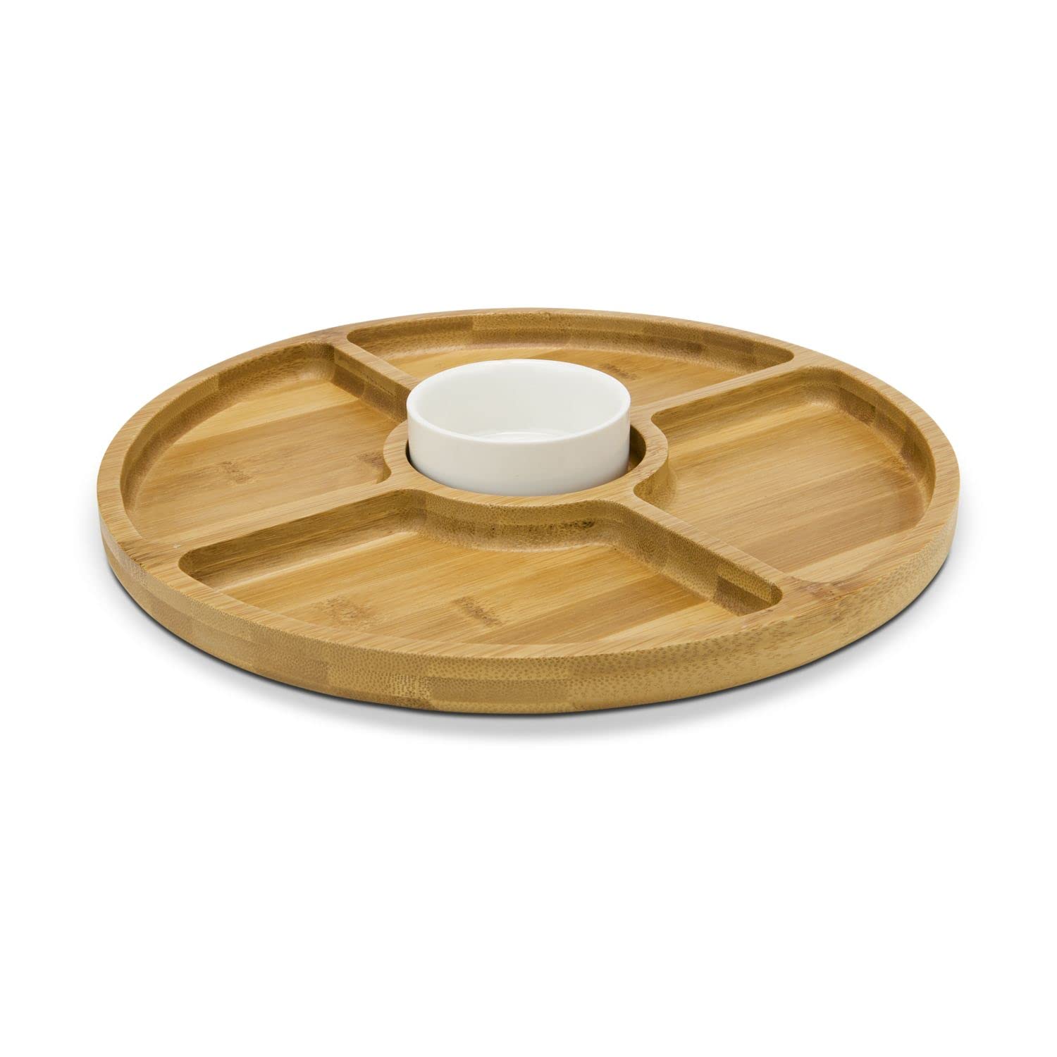 ROMINOX Set Regalo Piatto Portata In Bambù Con Ciotola Ceramica: Rondo 28 Cm, 4 Scomparti Per Snack, Tapas E Salse, Elegante E Pratico - 2