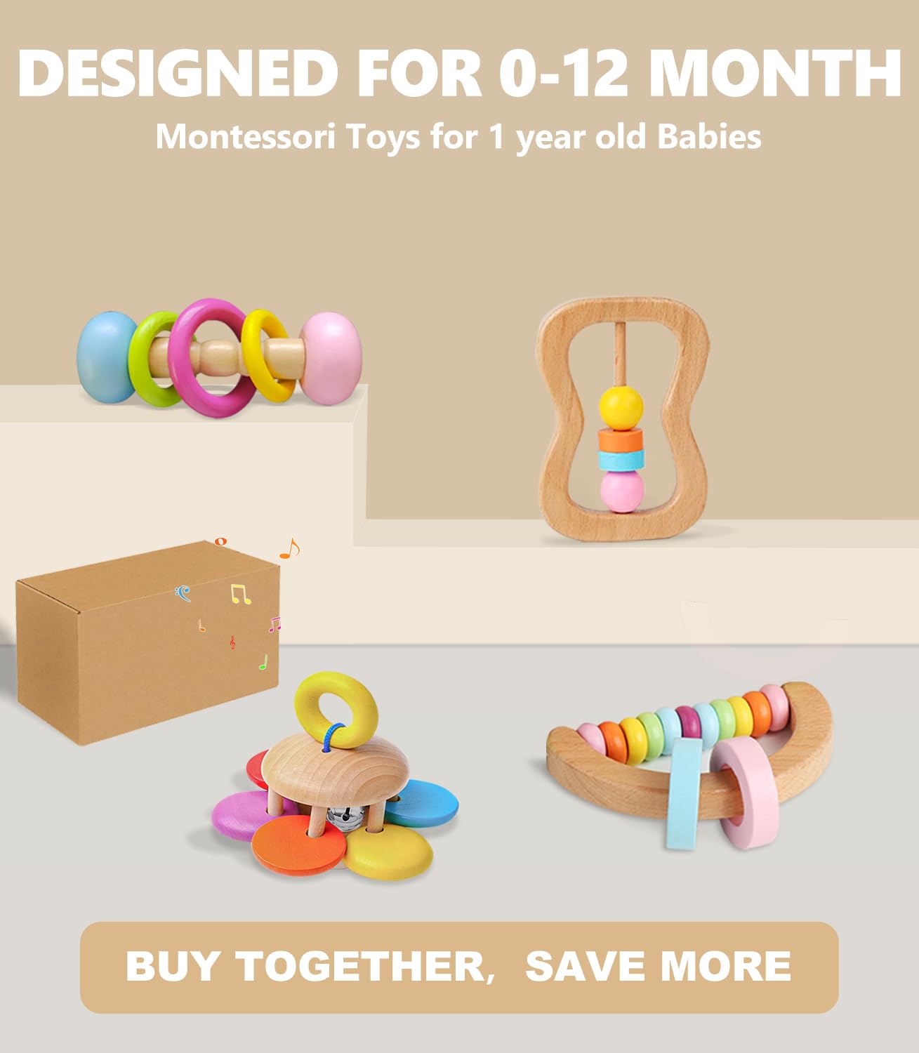 4 PCS Wooden Baby Rattle, Organic Colorful Baby Rattles Set, Wood Rattles for Babies 0-6-12 Months, Wooden Teether Crochet Rattle Toy for Infant Newborn,Montessori Toys for Babies 0-6 Months - Image 6