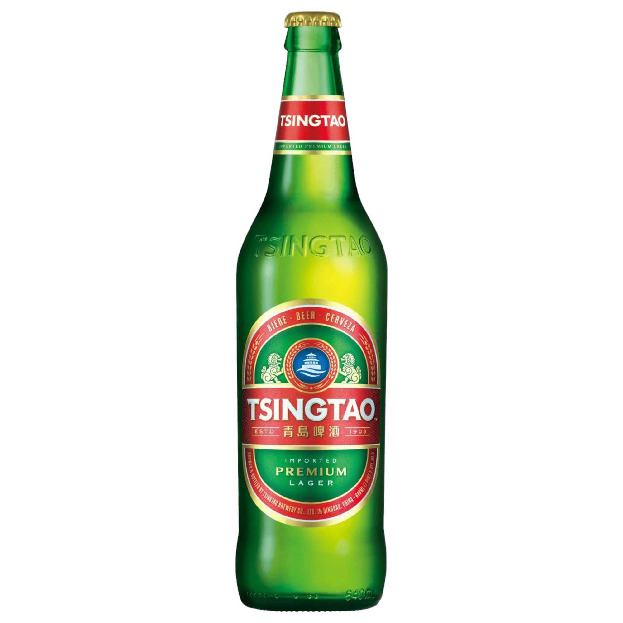 Tsingtao Bier – 6 x 640 ml Flasche | Chinesisches Lagerbier | Erfrischend & Leicht | Perfekt für Asiatische Küche | inkl. Haus der Biere Berlin Bierdeckel