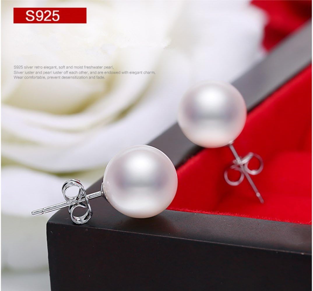 S925 Stud Handpicked AAAA+ Round Freshwater Cultured White Pearl Stud Earrings for Women
