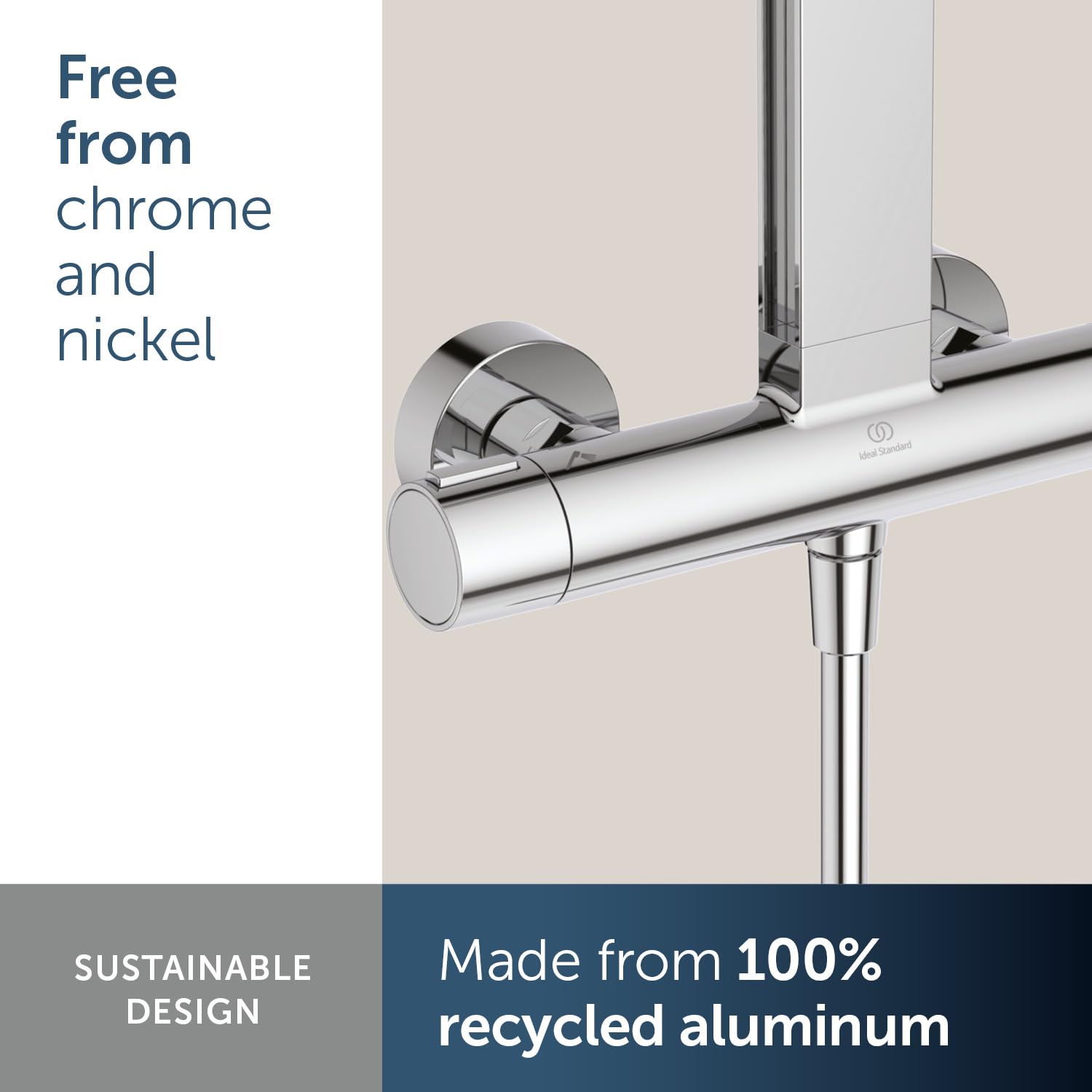 Ideal Standard Ceratherm Alu+ kolumna prysznicowa, wykonana w 100% z aluminium pochodzącego z recyklingu, prysznic oszczędzający wodę ze zmiennymi dyszami i ochroną przed oparzeniami - chrom (356 x