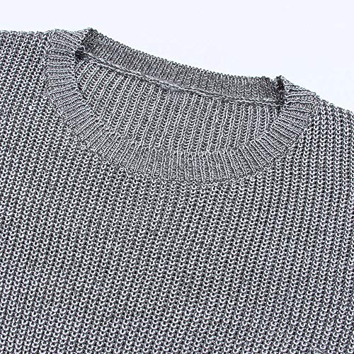 shermie Crew Neck Womens Sweaters Cute Heart Pattern Elbow Patchwork Long Sleeve Knit Sweater Pullover Thin Grey L