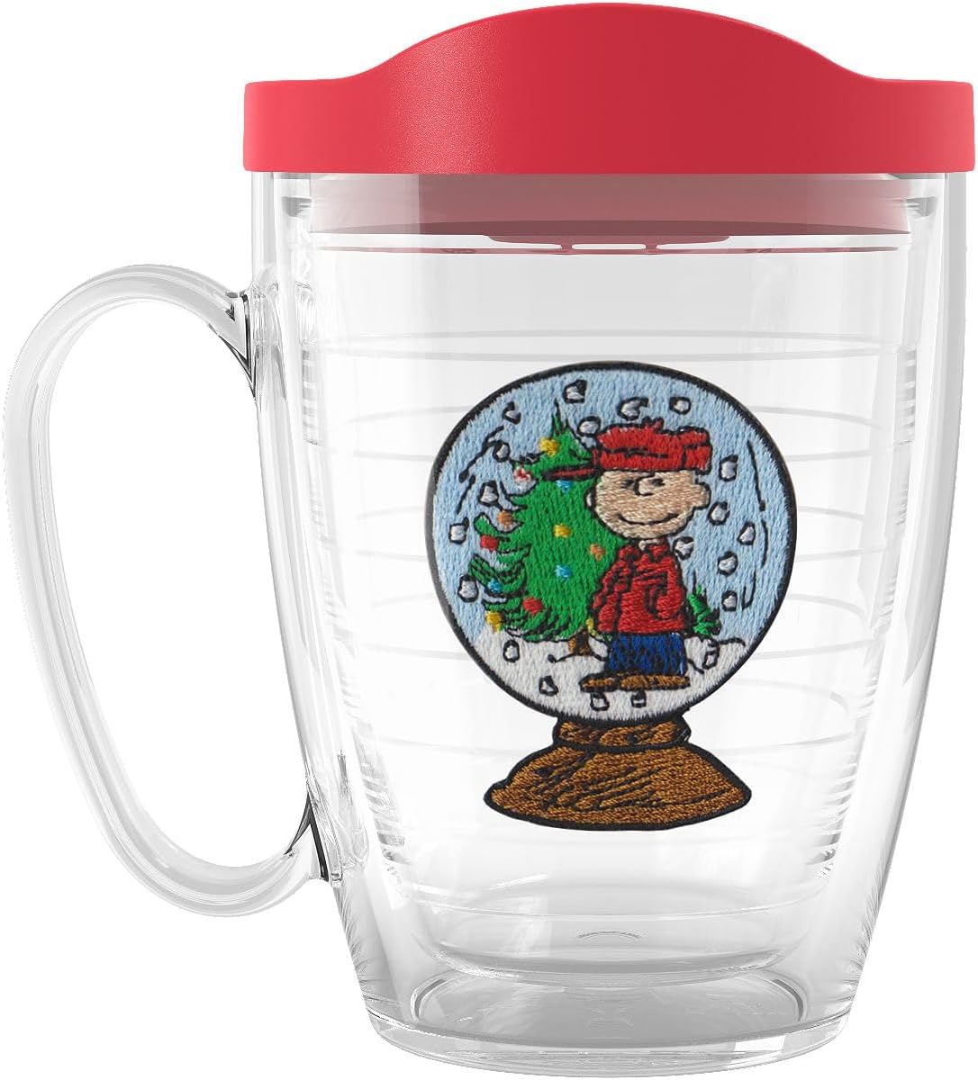 Tervis Peanuts - Charlie Brown Snoopy Christmas Snowglobe Made in USA Double Walled Insulated Tumbler Travel Cup Keeps Drinks Cold & Hot, 16oz Mug with Handle, Classic