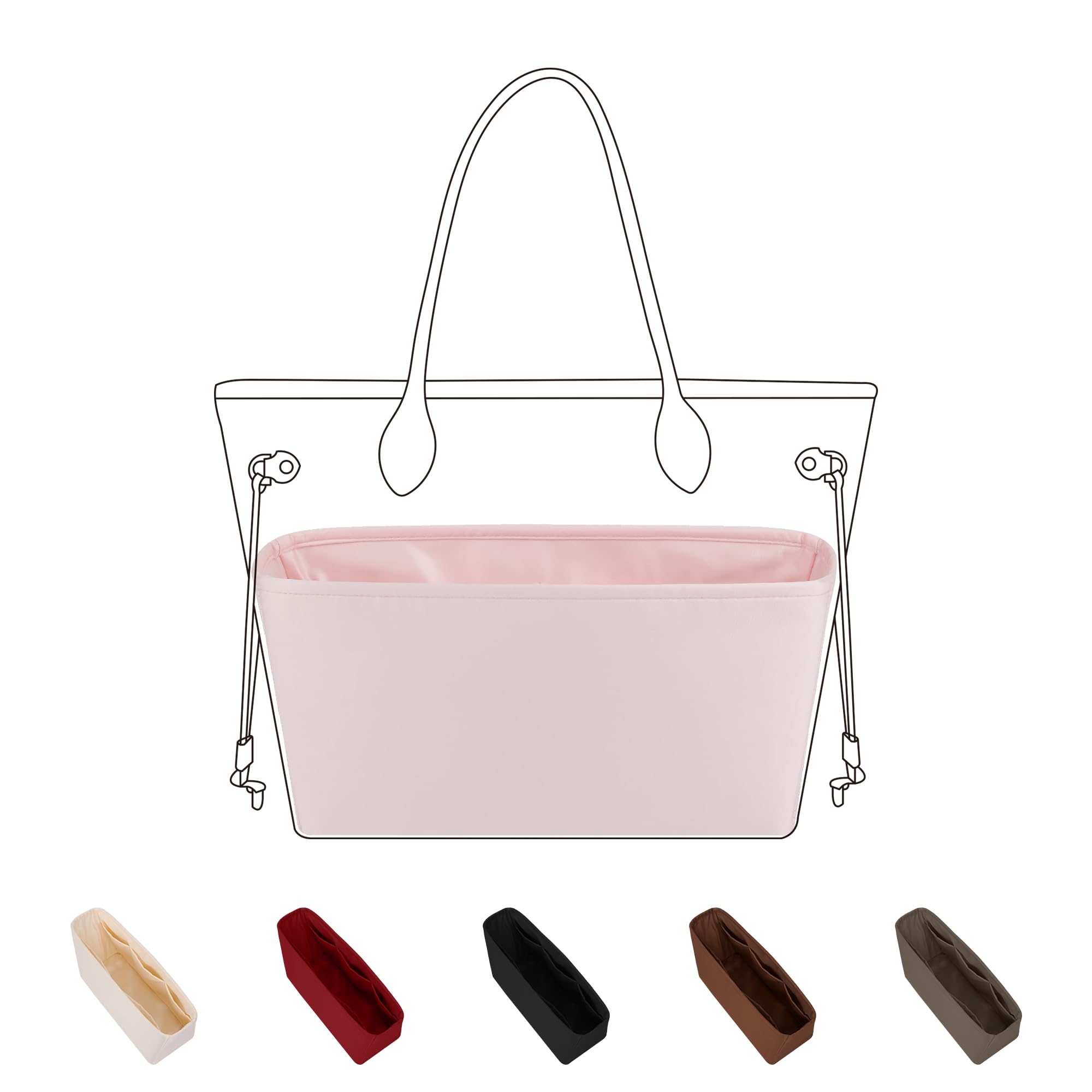 DGAZ Organisateur de Sac en Soie pour LV Neverfull (GM, Rose) | Soie Premium, Ultra Léger, Maintien de Forme Parfait, Protection Anti-rayure pour Sac de Luxe