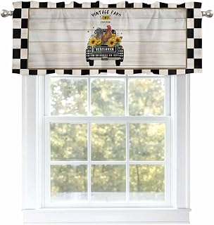 Kitchen Valances for Small Windows Chicken Old-Fashioned Trucks on Vintage Blackout Valance Farm Buffalo Plaid Rod Pocket Short Window Curtains for Bedroom Bathroom,54x18in x1 Panel