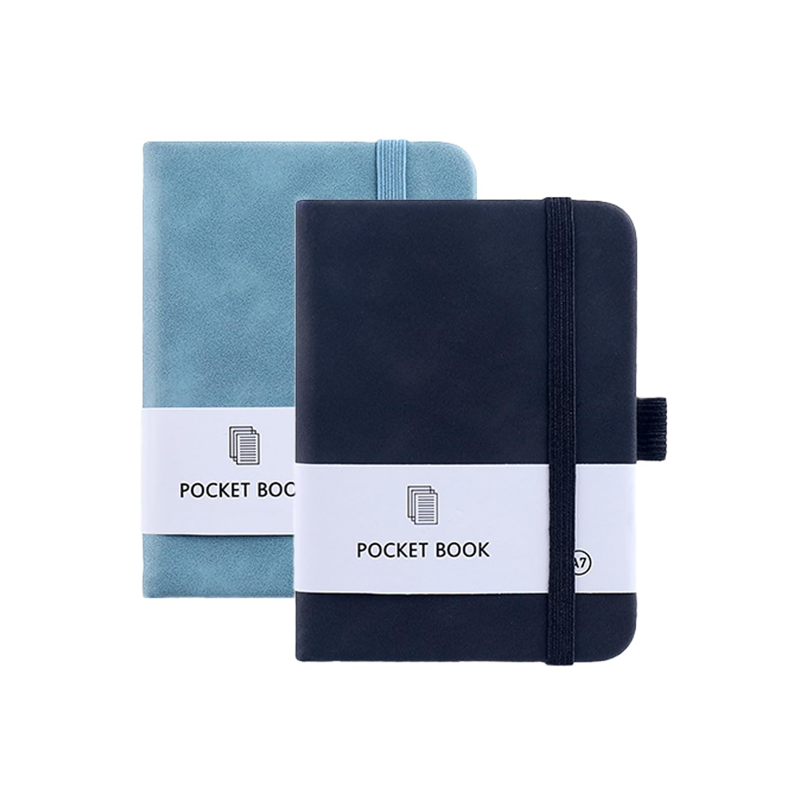 Ginddy A7 Notebooks,Pack of 2 with Pen Loop Pocket-Size Leather Notepad Set (Black & Navy)