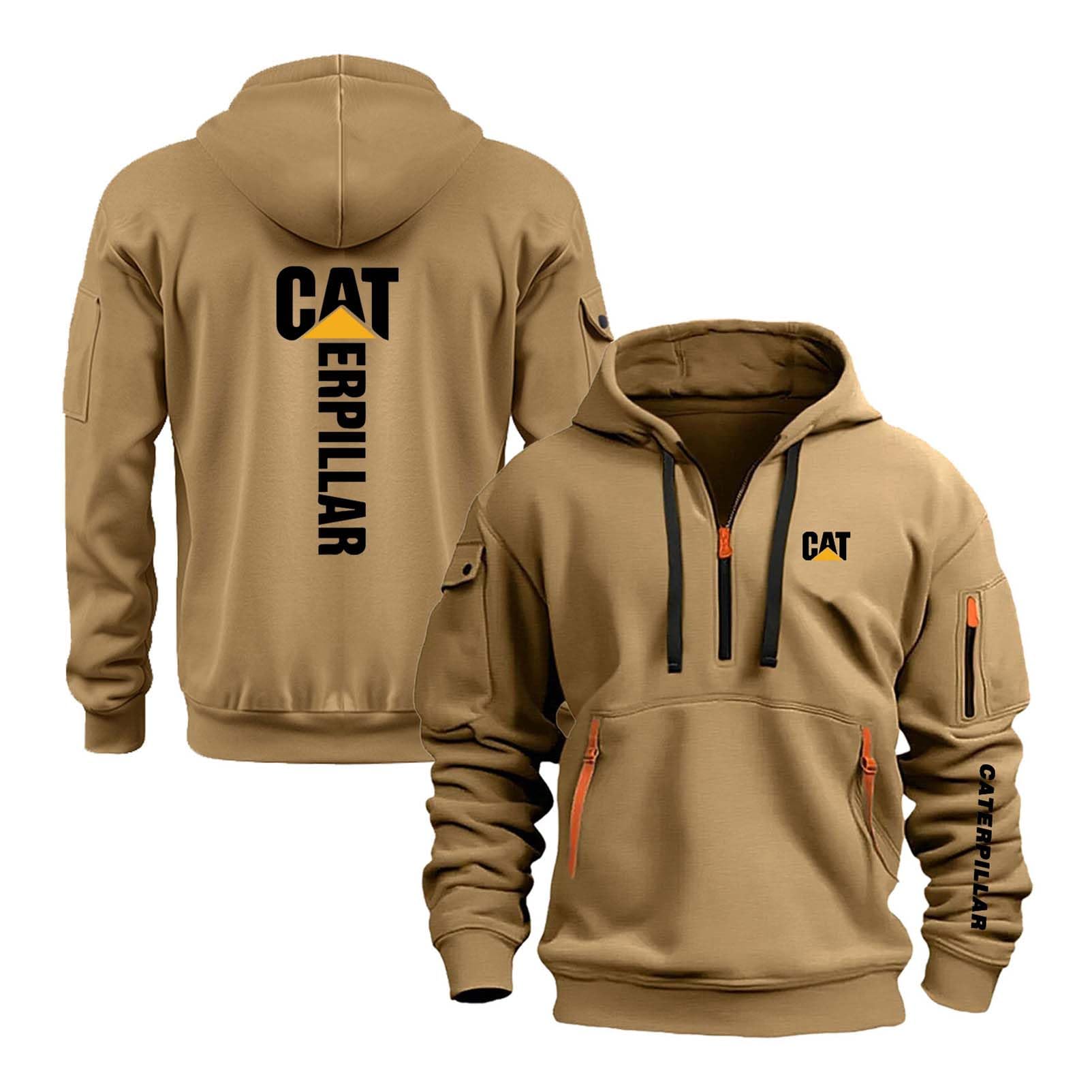 ACKNVHROACKNVHRO Men's Sport Hoodies for C.a.te.rp.ill.ar Pullover Tops Hoody Soft Plain Coats Print Sweatshirt Long Sleeve Sportswear Half Zip Outwear Hooded Jackets-Khaki||M