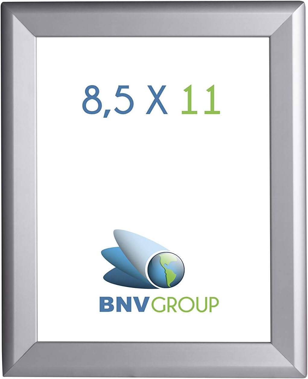 BNV Aluminum Front Load Snap Poster/Picture Certificate Frame, Silver, 8.5x11 Inches, 1.25'' Profile, Wall Mounting, Portrait and Landscape Mode, Easy Installation, Anti-Glare, PVC Cover, Lightweight