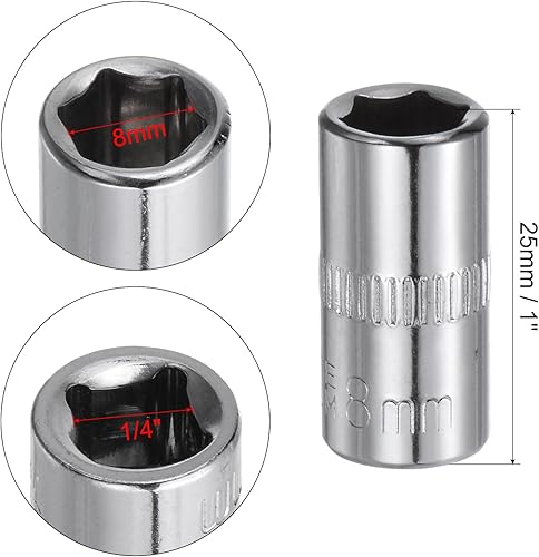 Miniatura 3 de uxcell 4 Pcs 14-Inch Drive 0.315 in 6-Point Zócalo poco profundo, métrico, acero con cromado