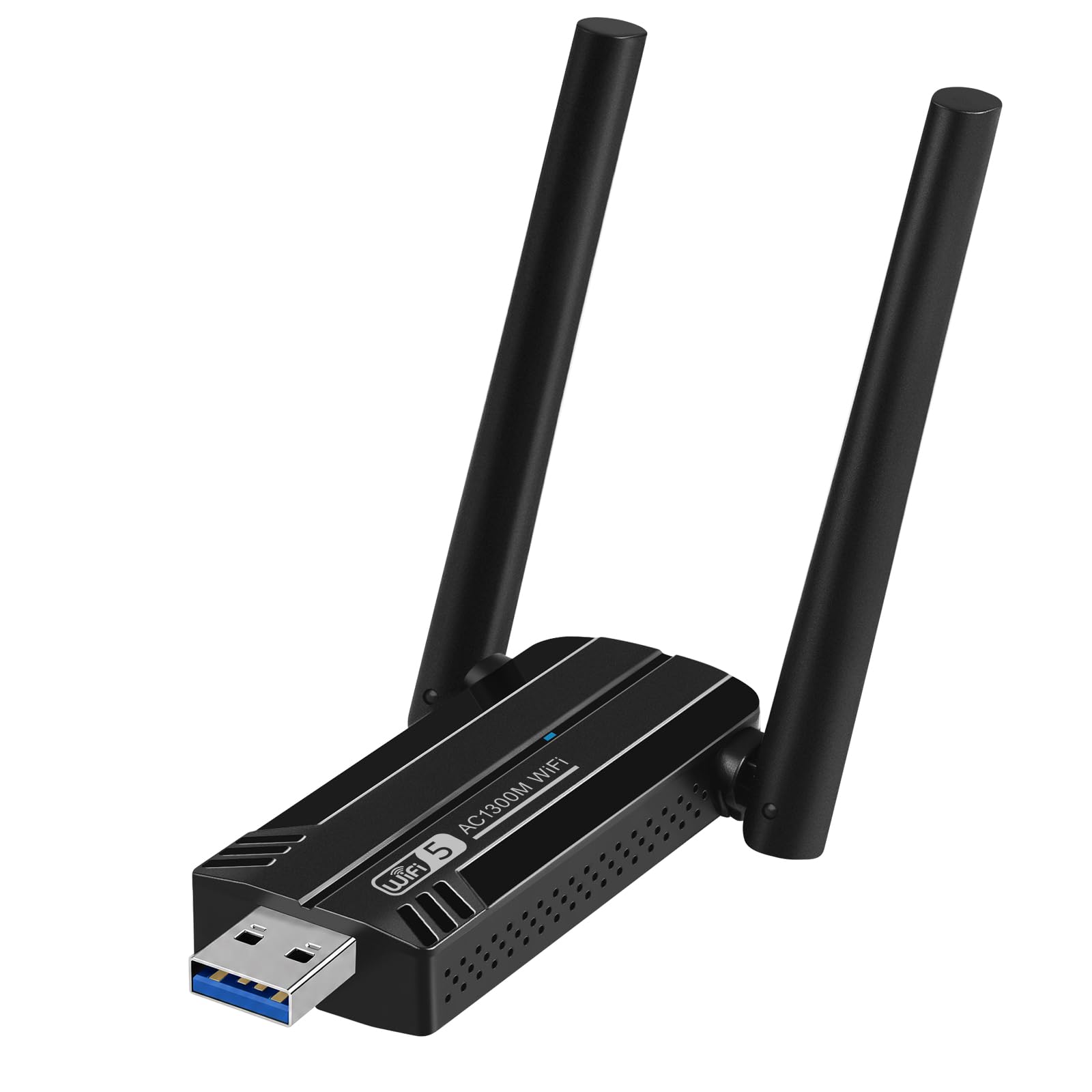 Adapter WLAN dla komputera — adapter WiFi 1300 Mbps dwupasmowy 2,4 GHz/5,8 GHz USB 3.0 z 2 antenami 5 dBi, dla komputera stacjonarnego/laptopa, kompatybilny z systemami Windows 11/10/8/7/Vista/XP, Mac