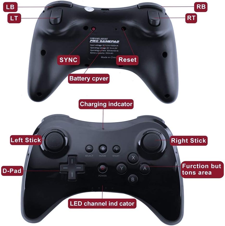 Black Classic Wireless Pro Controller Game Controller Gamepad Joypad Remote for Wii U - Image 2