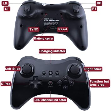 CuleedTec Wireless Pro Controller Gamepad for Wii U, with Charging Cable