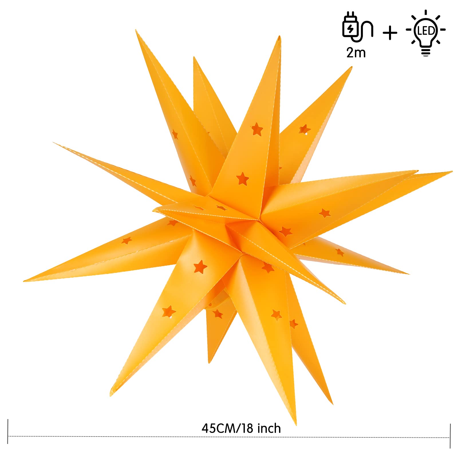 OUILA Stella di Natale a LED sospesa, 45 cm, con timer per Halloween, regalo di Natale, cortile, balcone, finestra, catena luminosa
