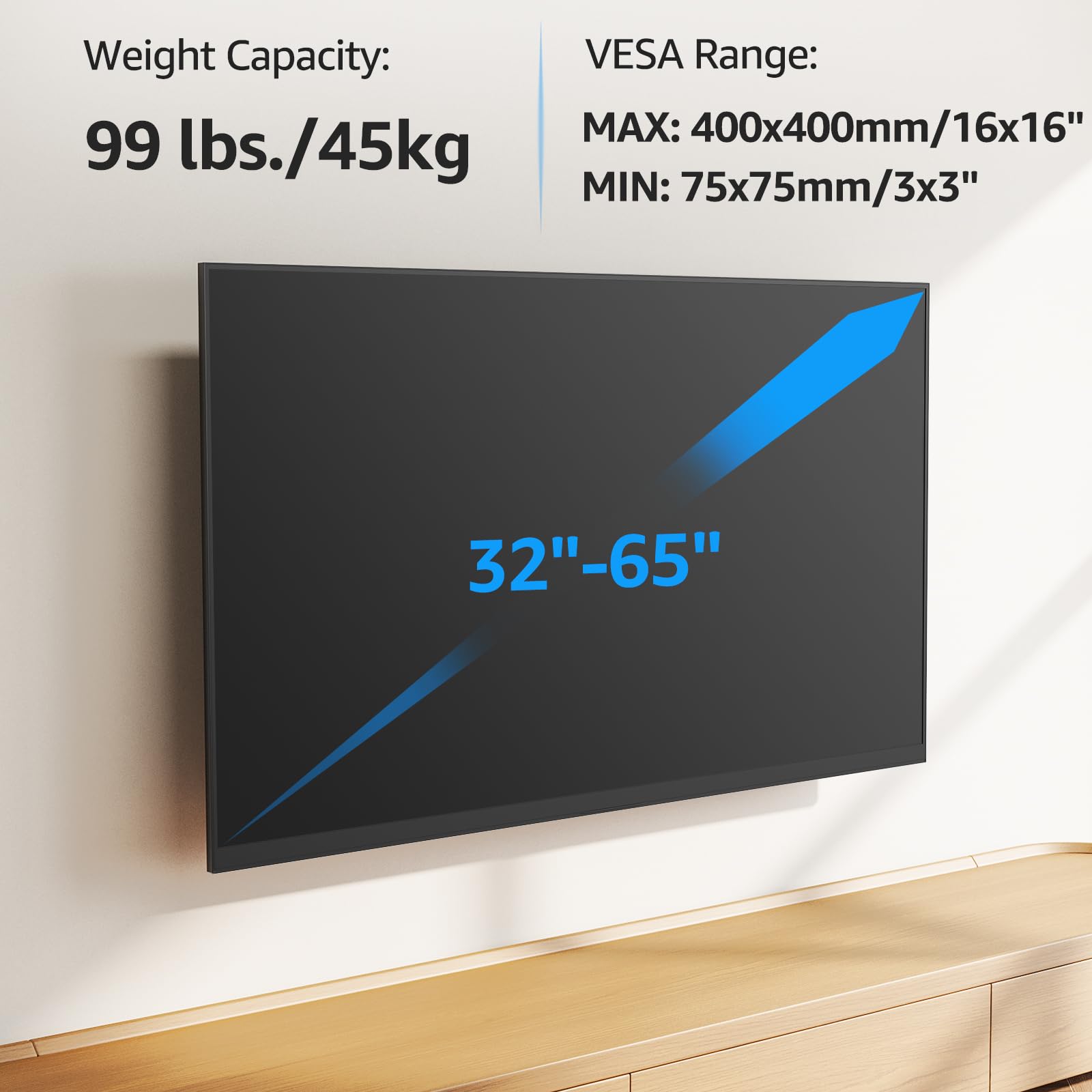 MOUNTUP Soporte de pared de esquina para TV con brazo largo para la mayoría de televisores de 32 a 65 pulgadas, soporte de TV de movimiento completo con soporte de extensión adicional de 31.3