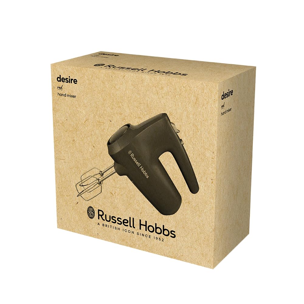 Russell Hobbs Sbattitore Desire Rosso (5 velocità + funzione Pulse, 2 fruste e 2 ganci impastatori cromati lavabili in lavastoviglie, Supporto per ciotola e base d’appoggio, 350W)27152-56