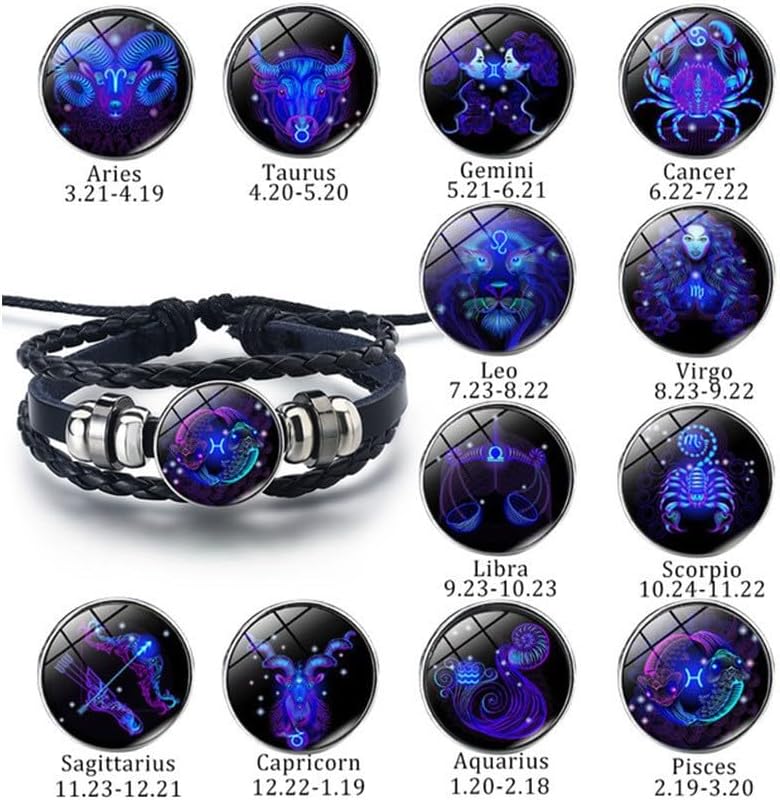 12 Constellation Bracelet Zodiac Constellation Bracelet Zodiac Signs Guardian Fluorescent Woven Leather Bracelet for Women Men Jewelry - Image 5