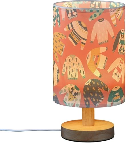 Nightstand Lamps Base Table Lamp with USB Charging Port Christmas Winter Sweaters Vintage Orange Night Light for Kids Dining Room