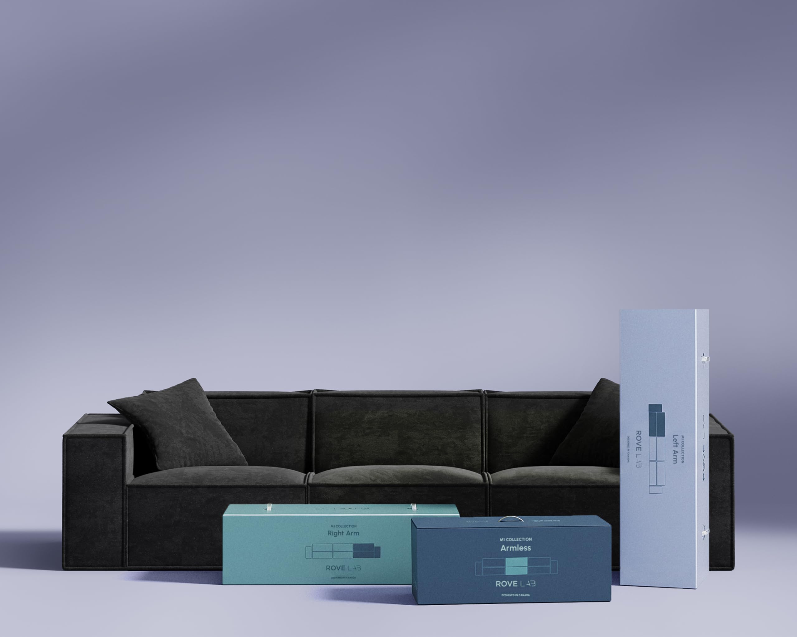 Rove Lab M1 Three Seater Sofa – Sustainable, 3-Seat Modular Couch for Living Room – Easy One-Person Assembly, High-Density Foam, Spill-Proof Fabric (Carbon Black)