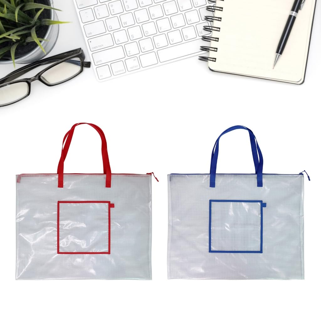 Large Capacity Project Bag Waterproof Clear Mesh Zippered Poster Art Supplies Bag for Artists, Students, Child