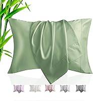 Vista 19 de Fundas de almohada tamaño estándar paquete de 2, fundas de almohada de rayón de bambú refrescantes con cierre de sobre, fundas de almohada frescas