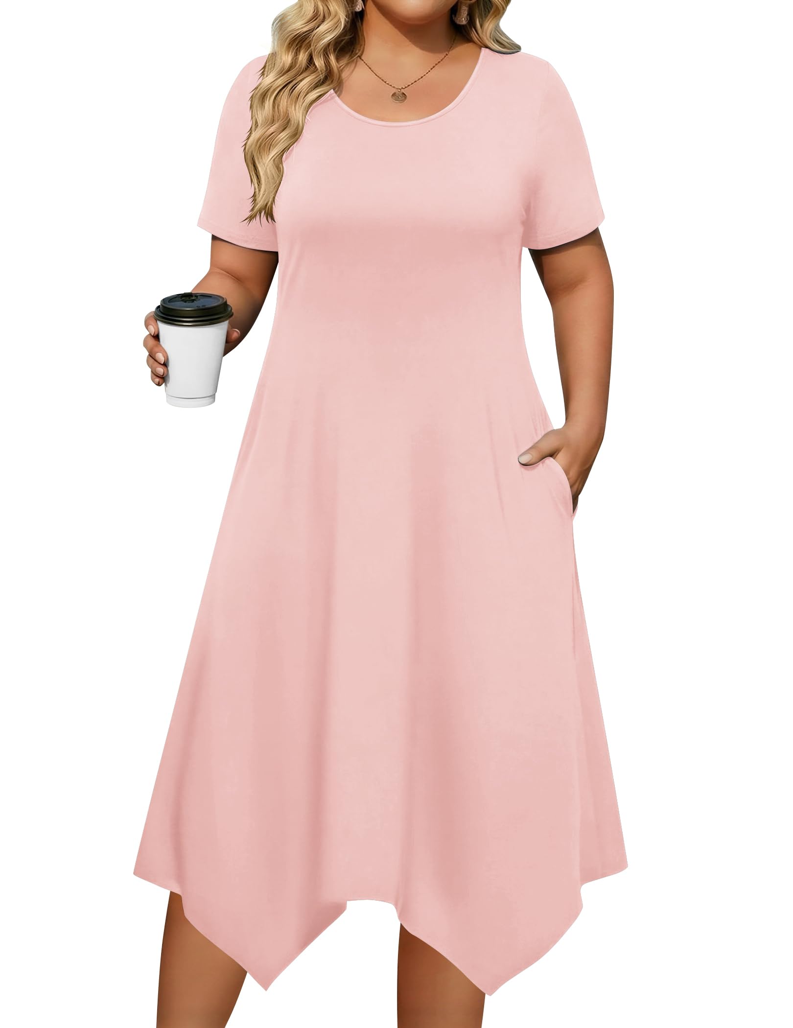 IN'VOLAND Plus Size Dresses for Women Summer Casual Midi Dress with Pockets