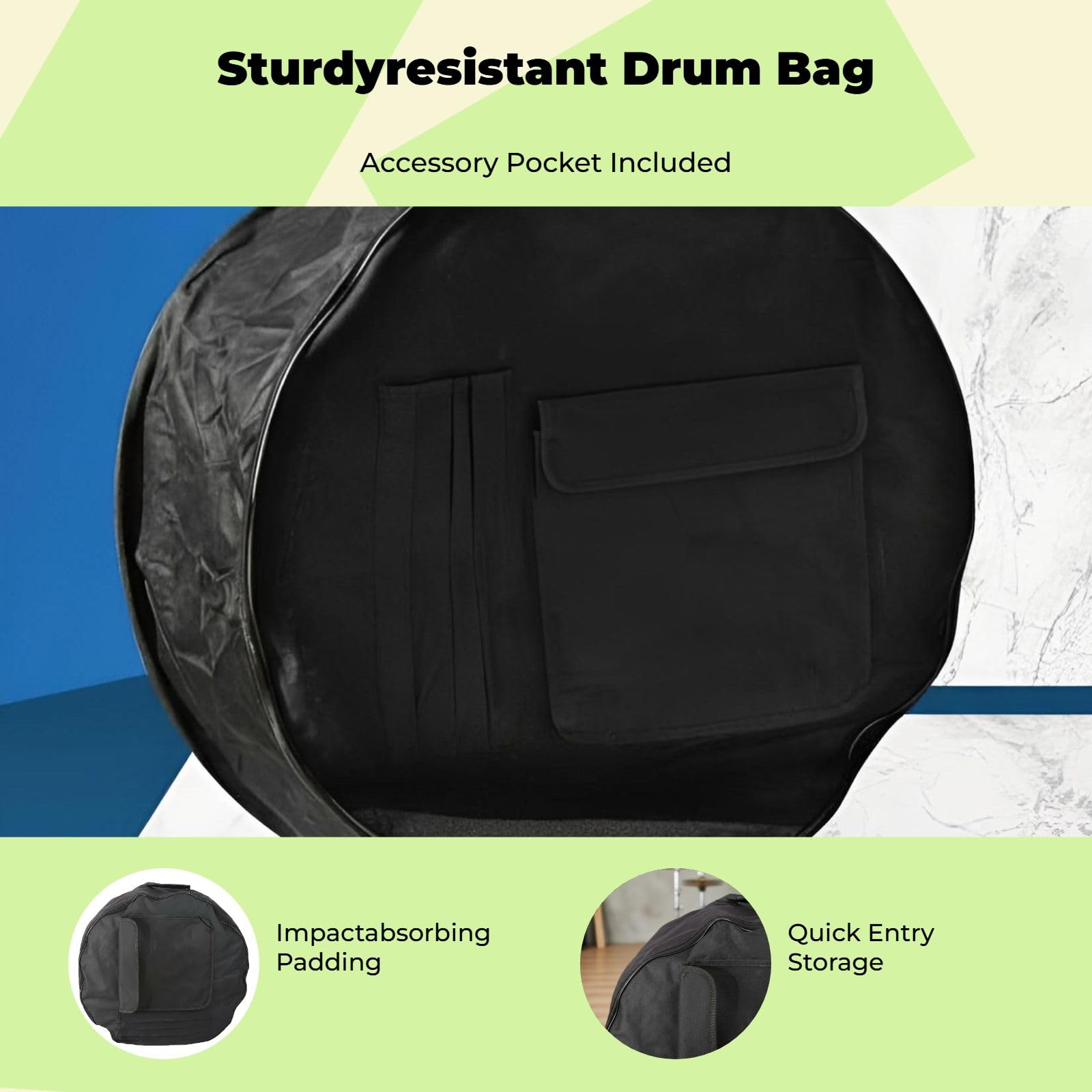 F Fityle Housse de de Sac En Tissu Oxford pour Grosse Caisse pour Pièces de Percussion de, Noir, 25 pouces