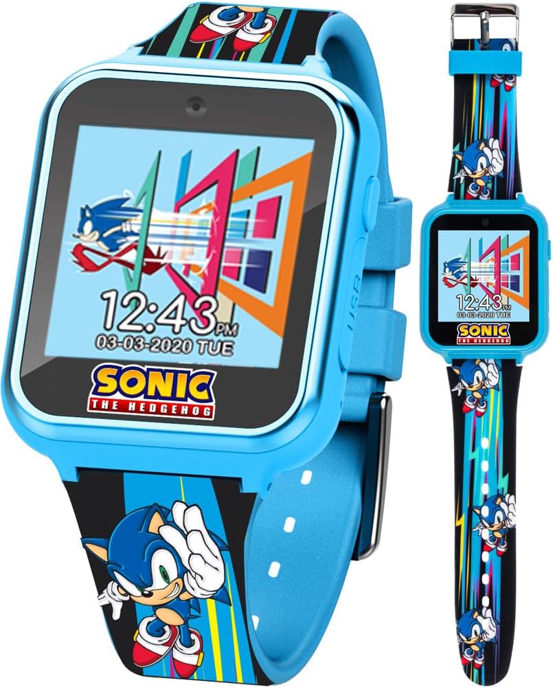 Sonic the Hedgehog Kids Smart Watch - Interactive Touchscreen with Games, Selfie Camera, Step Tracker, Alarm, and Printed Silicone Strap - Fits Wrists 5.5" to 8.0"