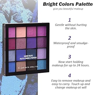 evpct 16 Colors Glitter Shimmer Matte Light Navy Blue Purple Pink Eyeshadow Makeup Palette Pallet Waterproof Highly Pigmented Smokey Pressed Sparkly Shiny Eye Shadow paletas de sombras para de ojos