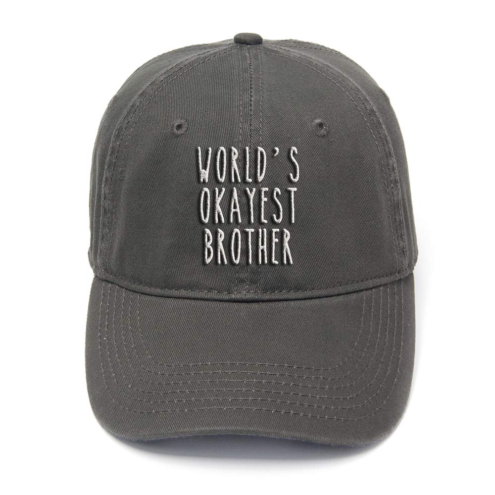 FANNOO Unisex Cotton Baseball Cap-World's Okayest Brother Flock Printing Washed Adjustable Twill Low Profile Plain Hats