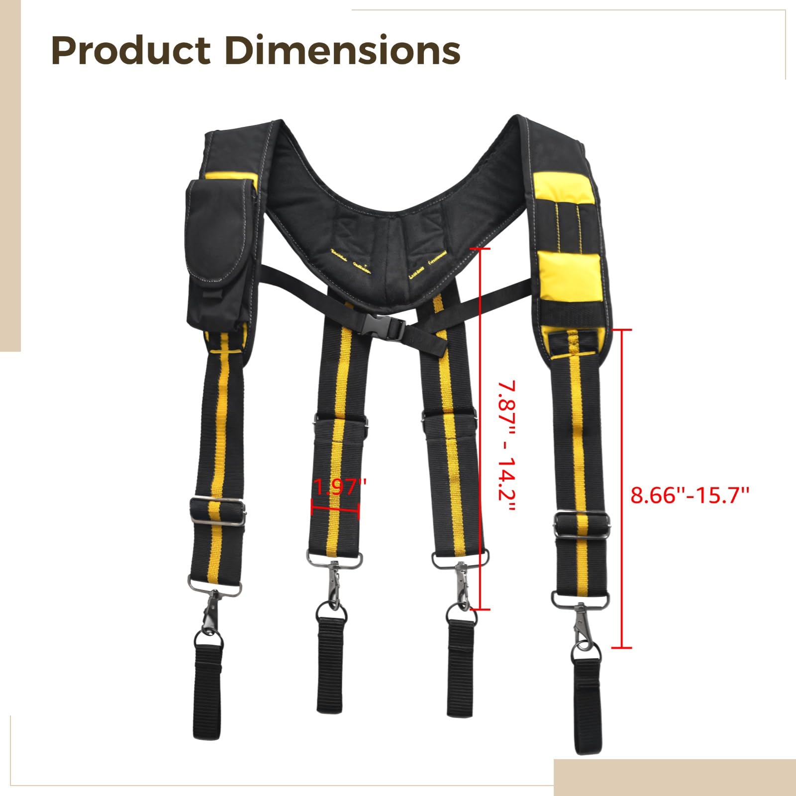 Bretelles pour ceinture à outils, design dos en X, harnais de support avec sangles réglables, rembourrage, noir et jaune, usage professionnel