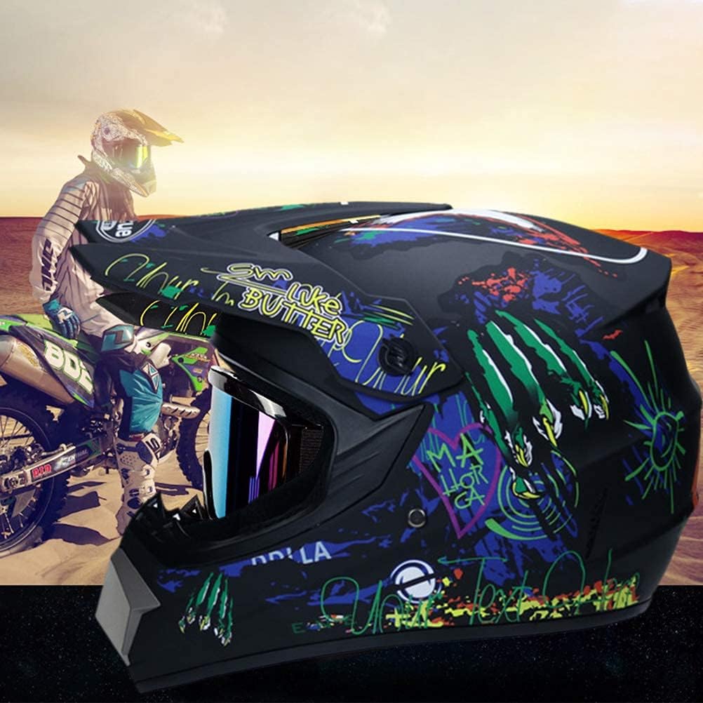 Helm Professioneller Motocross Helm Kinder Erwachsene Motocross Dirt Bike Offroad Motorradhelm mit Schutzbrille Handschuhe Gesichtsbedeckung