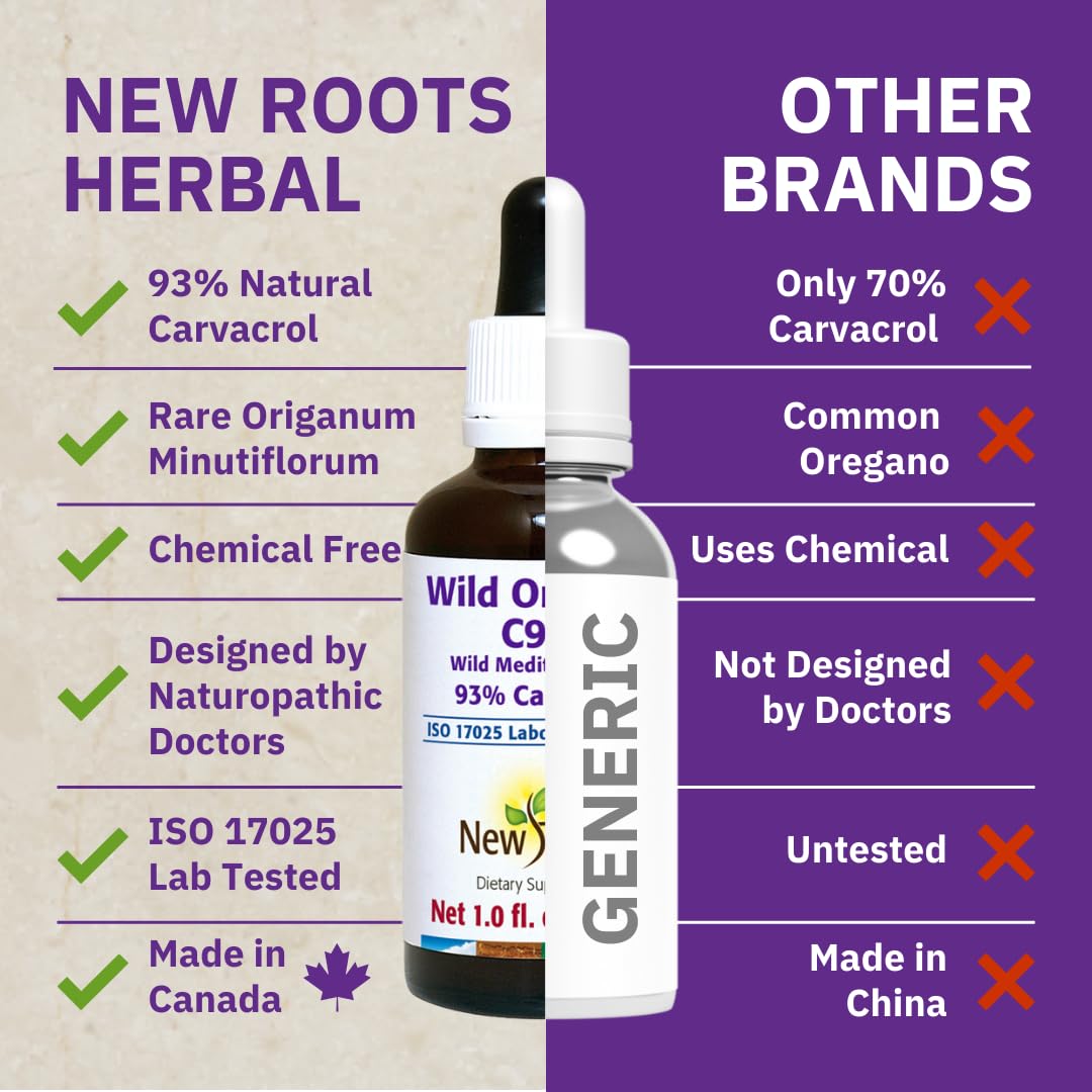 New Roots | Wild Oregano Oil Liquid Drops with 93% Carvacrol (1 fl oz) Better Than Organic | Hand-Picked Mediterranean Oregano Oil Extract | Non-GMO, Vegan, Gluten-Free