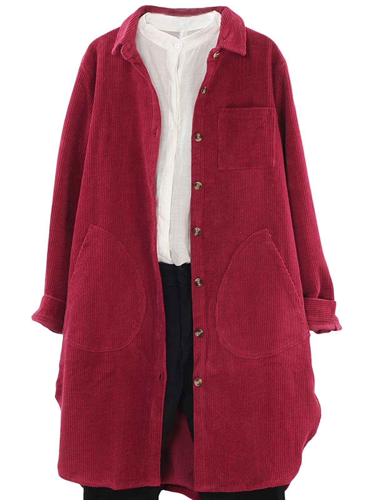 LaovanIn Women's Corduroy Oversized Casual Jackets Button Down Long Sleeve Loose Shirts Blouses Outerwear with Pockets