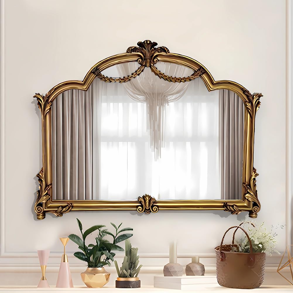 Genérico Espejo Vintage Barraco Dorado de Estilo Antiguo 90x70 cm