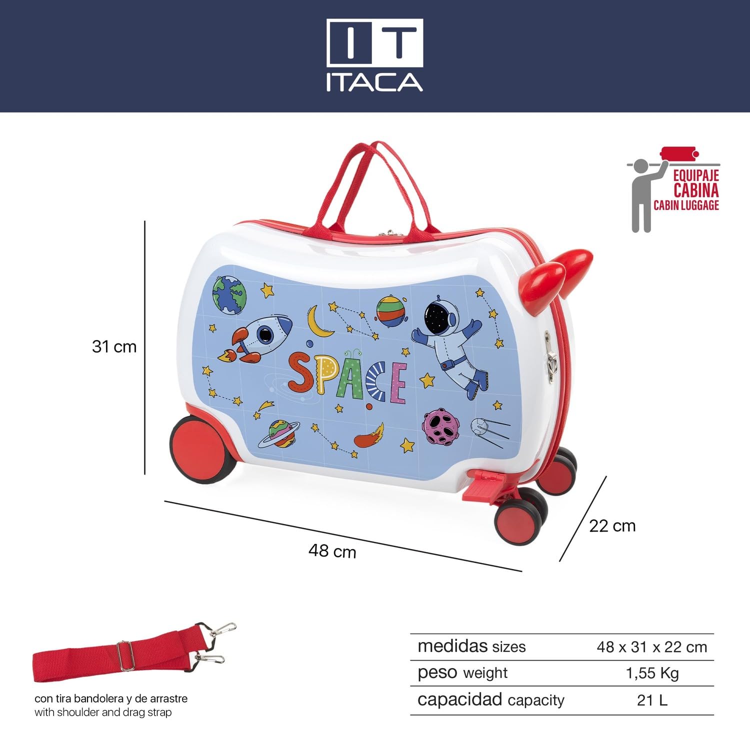 ITACA - Maleta Correpasillos. Maleta Niños con Ruedas, Maleta Infantil Niño, Maletas De Viaje, Maleta para Niños - Equipaje Ideal para Los Más Pequeños, Azul