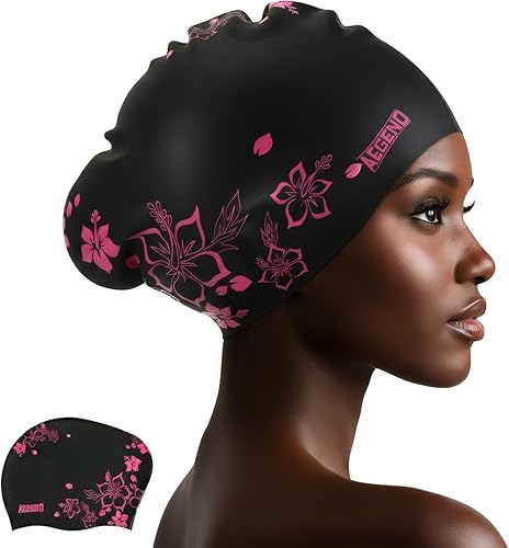 Miniatura 24 de Aegend - Gorros de natación para cabello largo, gorras de natación de silicona duraderas para mujeres, hombres, adultos, jóvenes, fáciles de poner