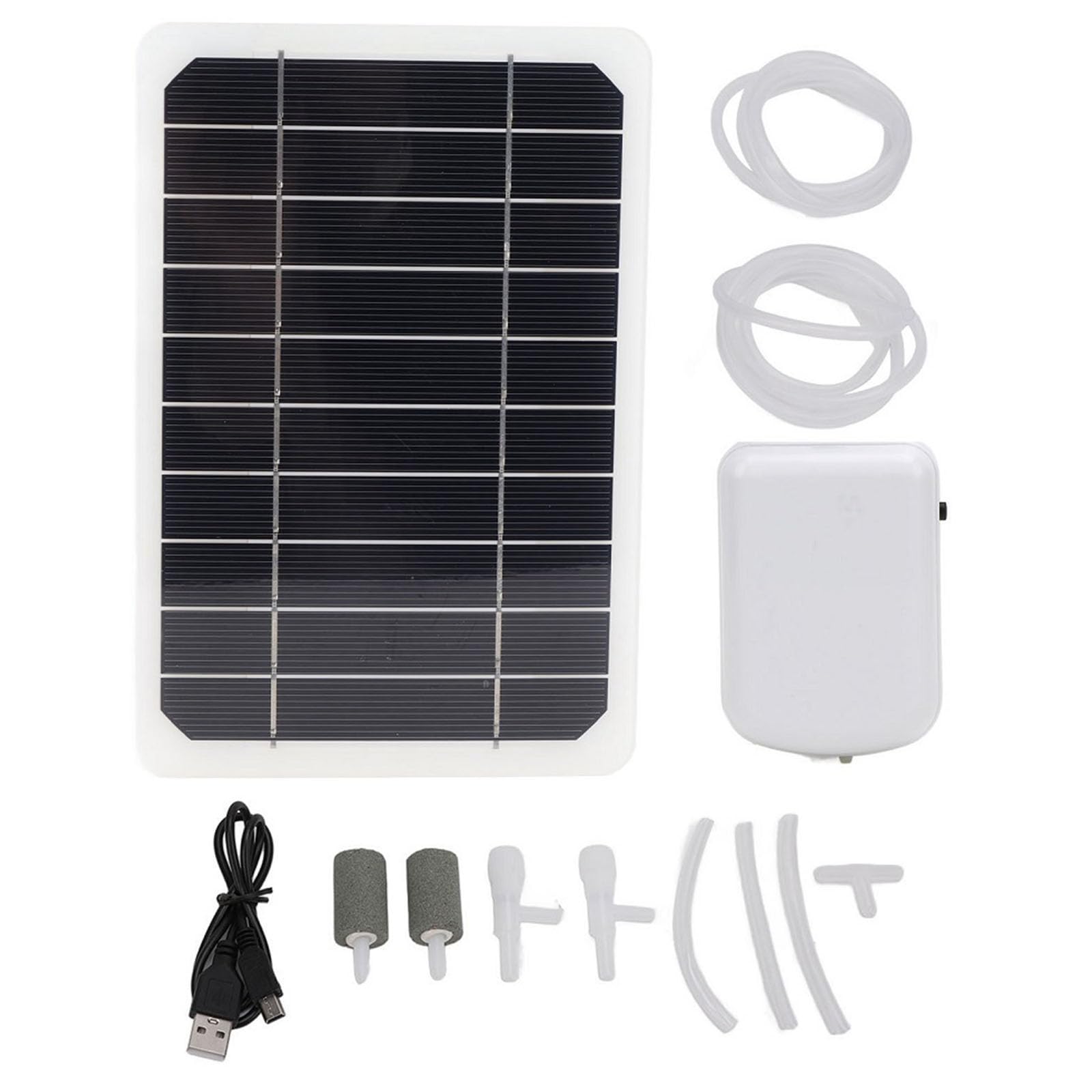 Pompe à oxygène Solaire pour étang, Pompe à air Portable 5W avec Panneau Solaire, Batterie intégrée de 2000mAh, Pierres à Bulles pour Piscine, hydroponie, Fontaine d'eau, Jardin