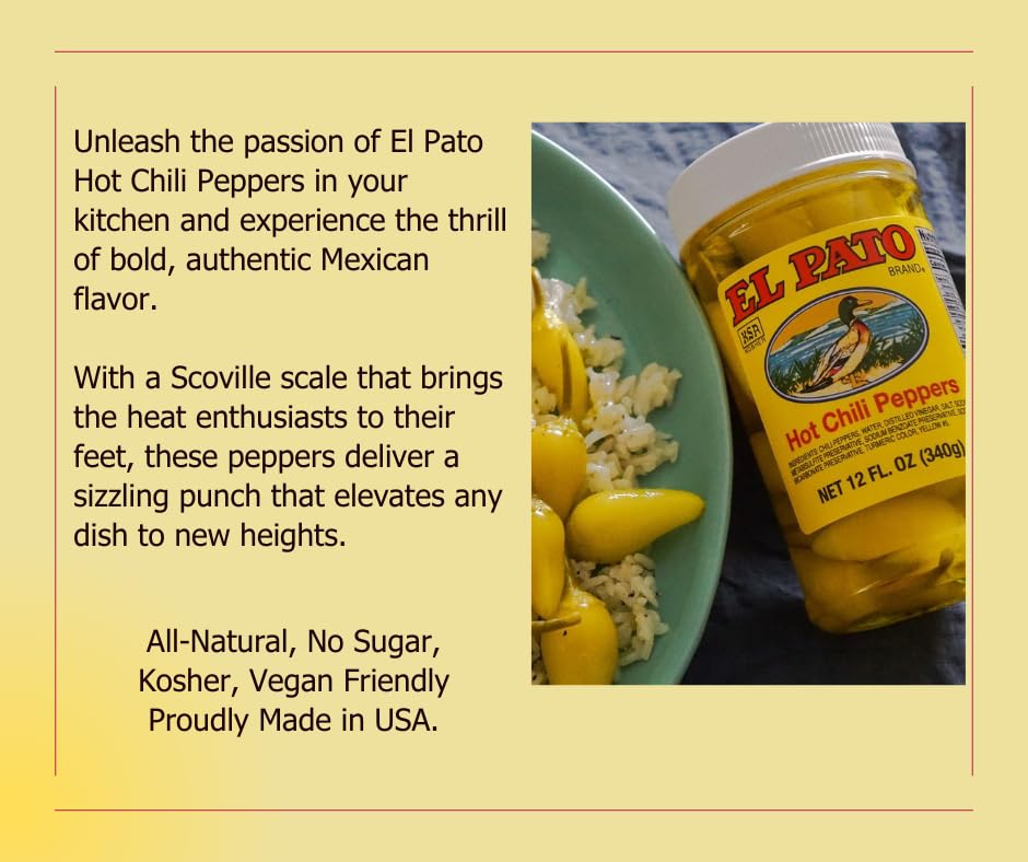 El Pato Hot Chili Peppers, 22oz, (Pack of 6)