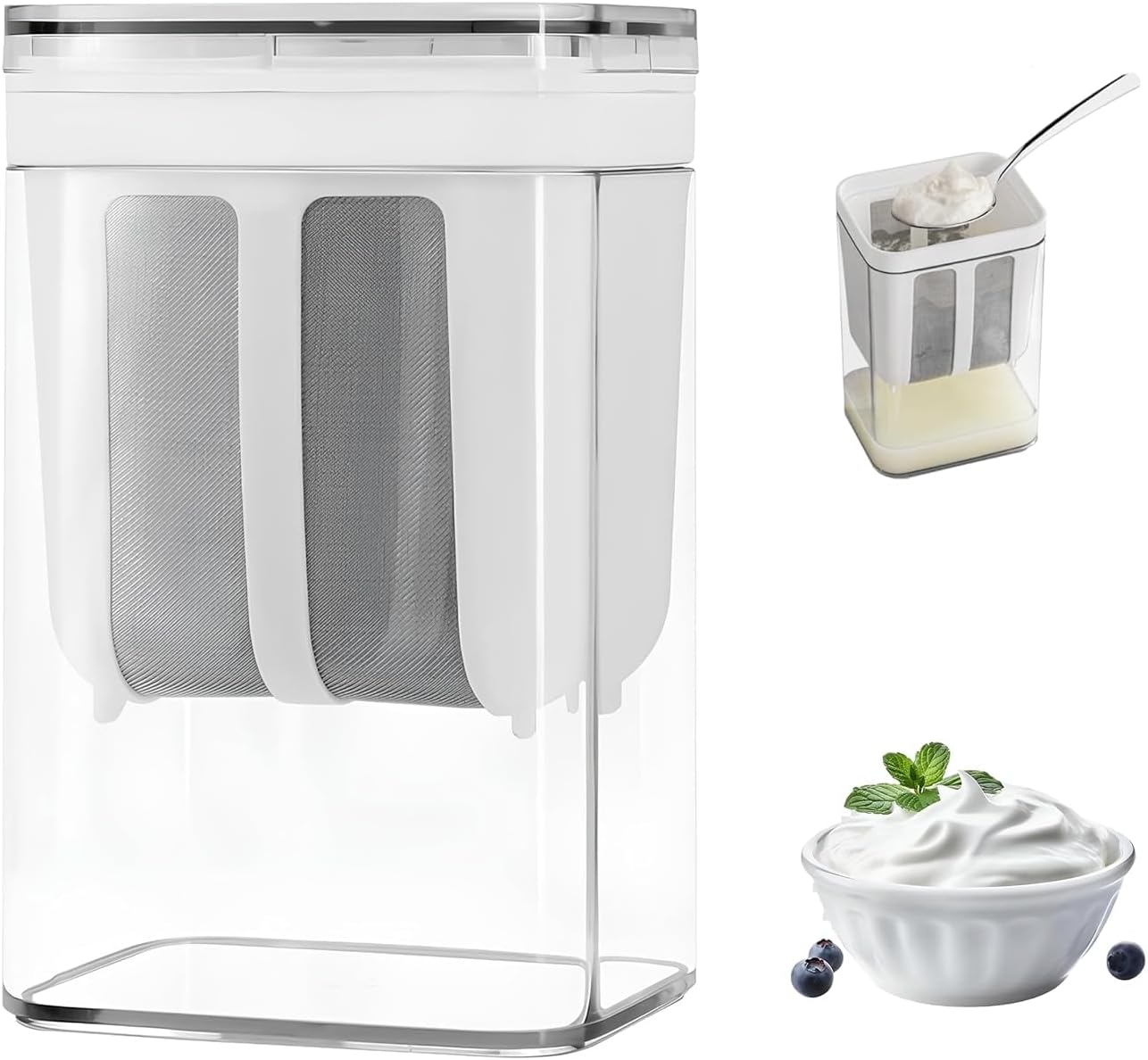 Greek Yogurt & Hung Curd - 1100ml Fine Mesh Strainer with Lid | Multifunctional Yogurt Filter | Curd Maker for Home | Perfect for Homemade Cheese Maker (Pack of 1)