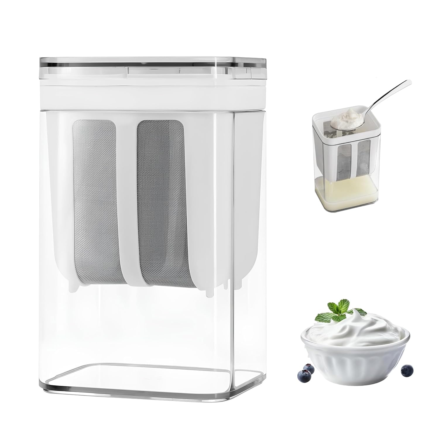 Greek Yogurt & Hung Curd - 1100ml Fine Mesh Strainer with Lid | Multifunctional Yogurt Filter | Curd Maker for Home | Perfect for Homemade Cheese Maker (Pack of 1)