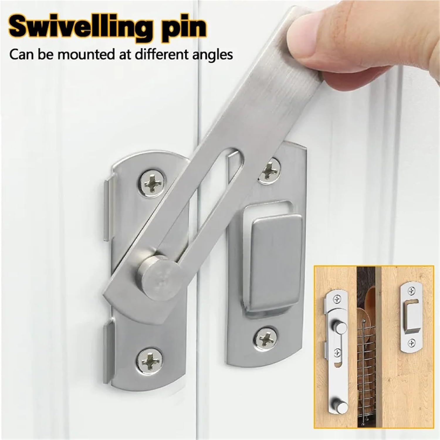 Flip Latch 3/5pcs Sliding Barn Door Latch Sliding Stainless Steel Multi-Purpose Safety Lock 180° Flat Door Buckle for Barn Door, Sliding Door(Silver-5pcs)