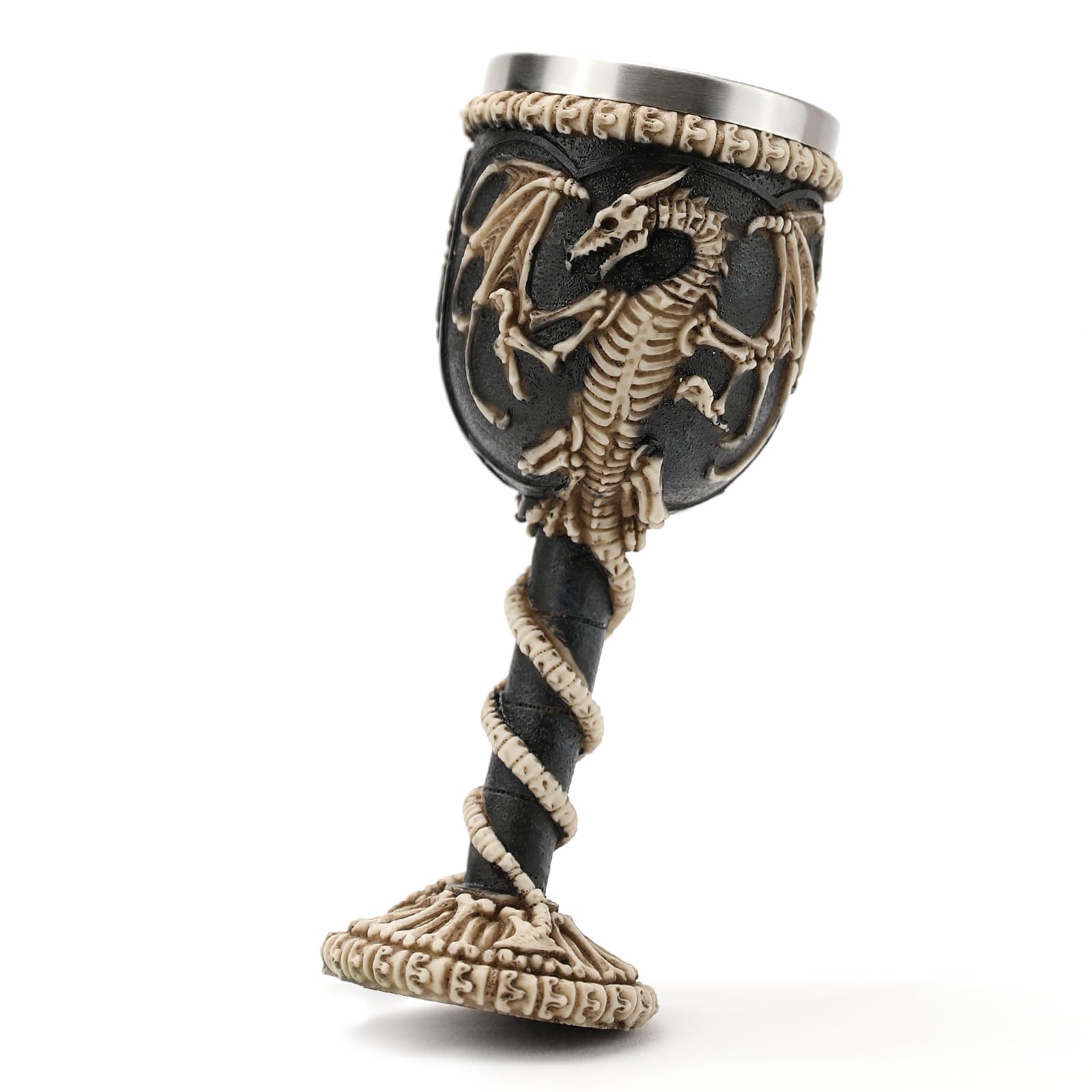 Calice gotico medievale in acciaio inox, dungeons and dragons guerriero vichingo pirata, corpo in resina con inserto in acciaio inox, tazza decorativa, regalo per feste di compleanno, 200 ml (dragone)